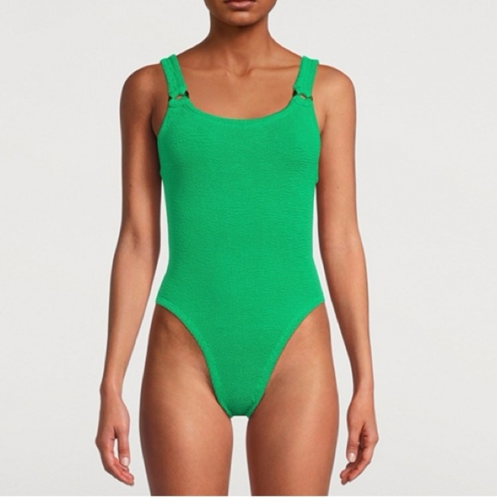 New Hunza G Domino Green Swimsuit Crinkle Bikini Emerald One Piece Stretch - Picture 14 of 16
